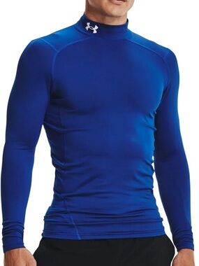 Under Armour Blue Mock Neck Long Sleeve Performance Top Cold Gear Compression XL